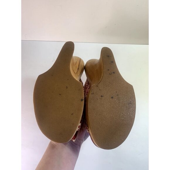 ZARA Rare Red+White Houndstooth Wood Wedge Clog Retro 40s Pin-up Bow Tie - Picture 8 of 9